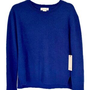 Rachel Zoe 100% Cashmere Rolled Crew Neck Sweater Royal Cobalt Blue Sz M NEW